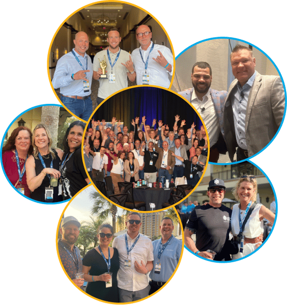 Collage of various events hosted by American Pacific Mortgage showing APM leadership with employees
