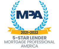 Award badge for Mortgage Professional America Five Star Lender 2021-2022